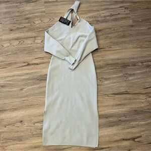 NWT Ruiyicai Off-the-Shoulder long Sweater Dress light grey L/LX